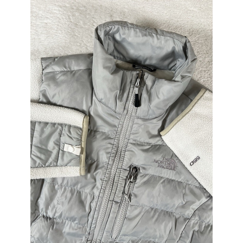 North Face Denali‎ Fleece Jacket Womens S White Gray 550 Polartec Goose Down Zip